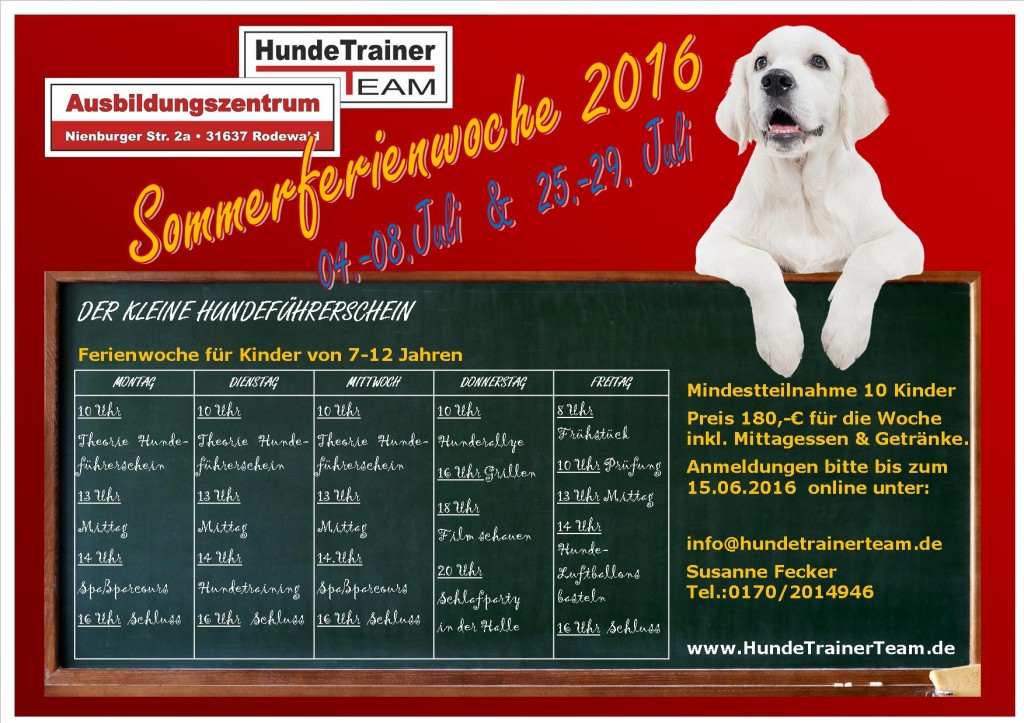 Sommerferien 2016 Flyer Vorderseite